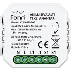 Fonri Wf3-El3-0201-09 Wıfı Kablosuz Cpo01 Akıllı Sıvaaltı Tekli Anahtar