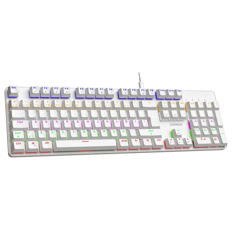 Everest KB-MK1 Lumos Beyaz USB Rainbow Red Switch Mekanik Gaming Oyuncu Klavye