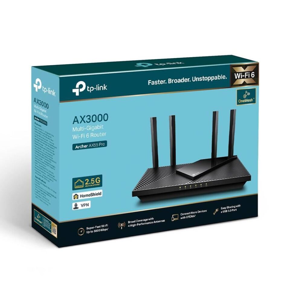 TP-LINK ARCHER AX55 AX3000 DUAL BAND GIGABIT WI-FI 6 ROUTER